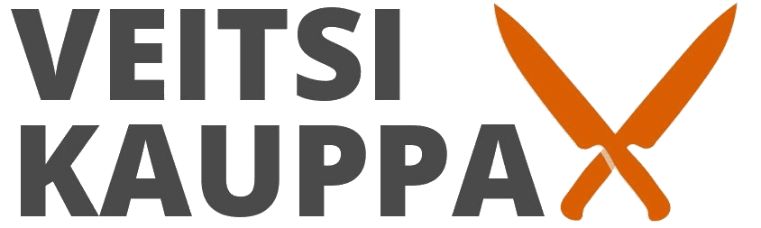 SEO-ystävällinen alt-teksti (suomeksi):
Veitsikauppa-logo, jossa musta teksti ja ristikkäin asetetut oranssit veitset oikealla puolella.