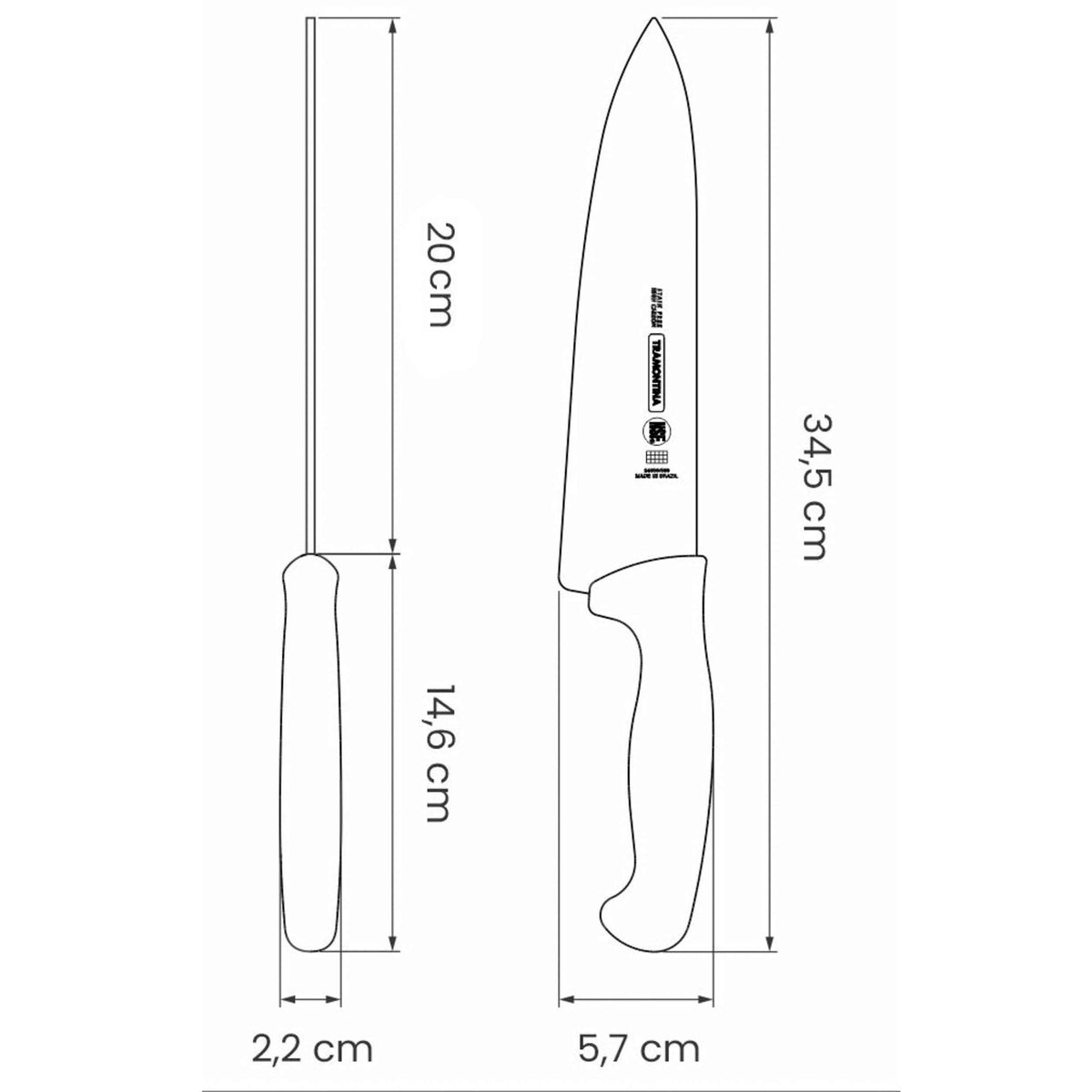 Tramontina kokkiveitsi mitat, 20 cm
