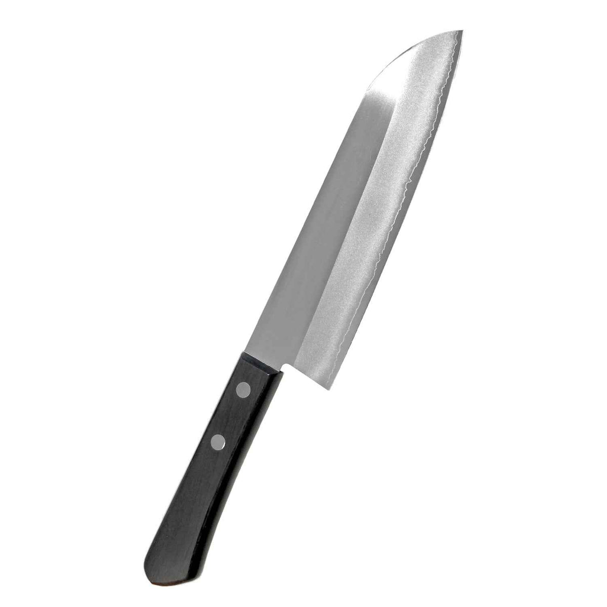 Kaneyoshi santokuveitsi 16,5 cm profiilikuvassa, kolmikerros-VG5-hiiliteräs ja ruostumattomat teräskerrokset, musta pakkapuu-kahva, japanilainen santoku-veitsi