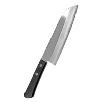 Kaneyoshi santokuveitsi 16,5 cm profiilikuvassa, kolmikerros-VG5-hiiliteräs ja ruostumattomat teräskerrokset, musta pakkapuu-kahva, japanilainen santoku-veitsi