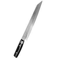 Yaxell Zen paistiveitsi 23 cm – japanilainen veitsi, jossa damaskiterä ja musta pakkapuu-kahva, täydellinen lihan viipalointiin.