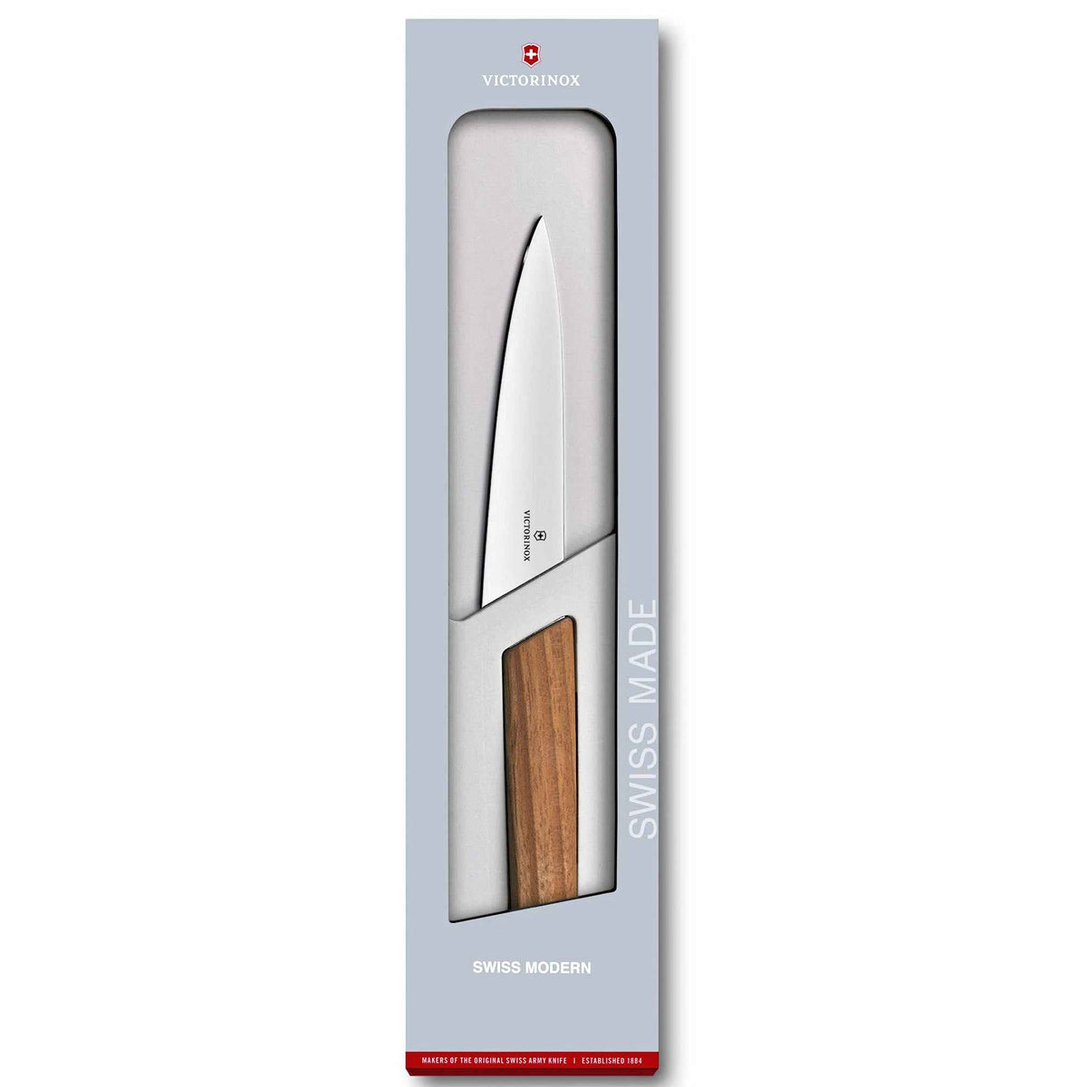 Victorinox 15 cm kokkiveitsi lahjapakkauksessa, Swiss Modern -sarja. Laadukas leikkuuväline keittiöön ja erinomainen lahjaidea.