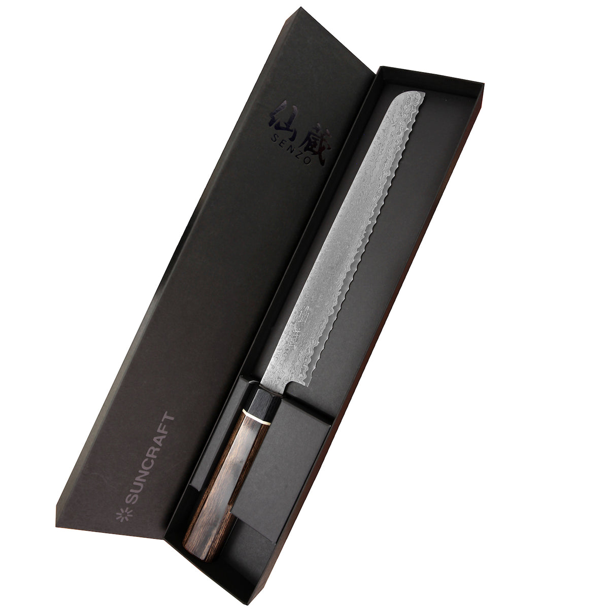 Suncraft Senzo Damascus Black Leipäveitsi, 22 cm