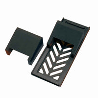 Kulmaohjain teroituskivelle irrotettavalla osalla, musta muovinen rakenne ja liukuestopinta, sopii keittiöveitsien teroitukseen