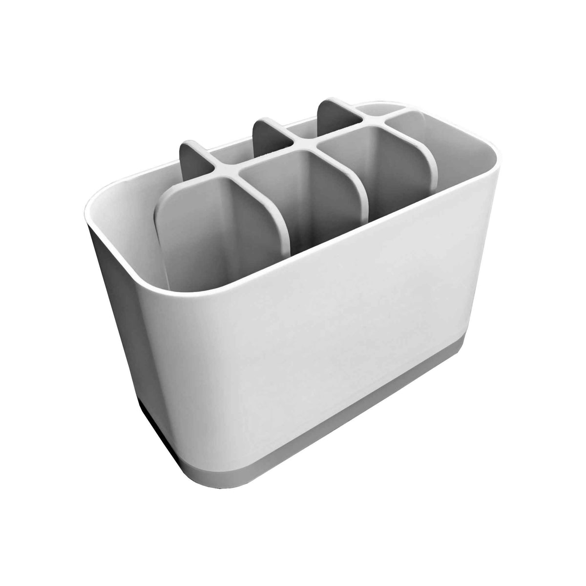 Kylpyhuoneteline - Kylpyhuoneen järjestelijä tyylikkäässä harmaavalkoisessa muotoilussa, seinälle tai tasolle asetettava, tilava ja kestävä rakenne.