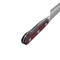 Suncraft SENZO Clad Yleisveitsi 15 cm puukahvan lähikuva. Kolmen niitin rakenne takaa tukevan otteen.