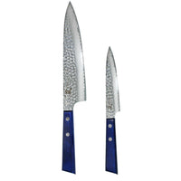 Yaxell Blue Breeze veitsisetti sisältää kokki- ja vihannesveitsen sinisellä pakkapuukahvalla ja taotulla terällä, täydellinen kotikokeille.