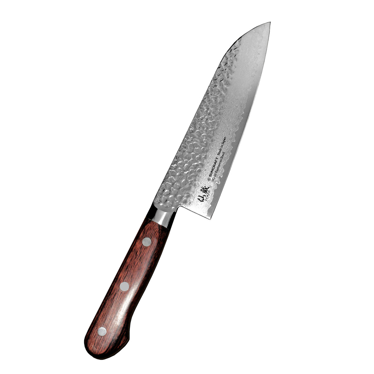 Suncraft Senzo Damascus Santoku - Japanilainen Taideteos, 16,5 cm kokkiveitsi damascus-teräksellä ja puukahvalla, täydellinen keittiöväline.