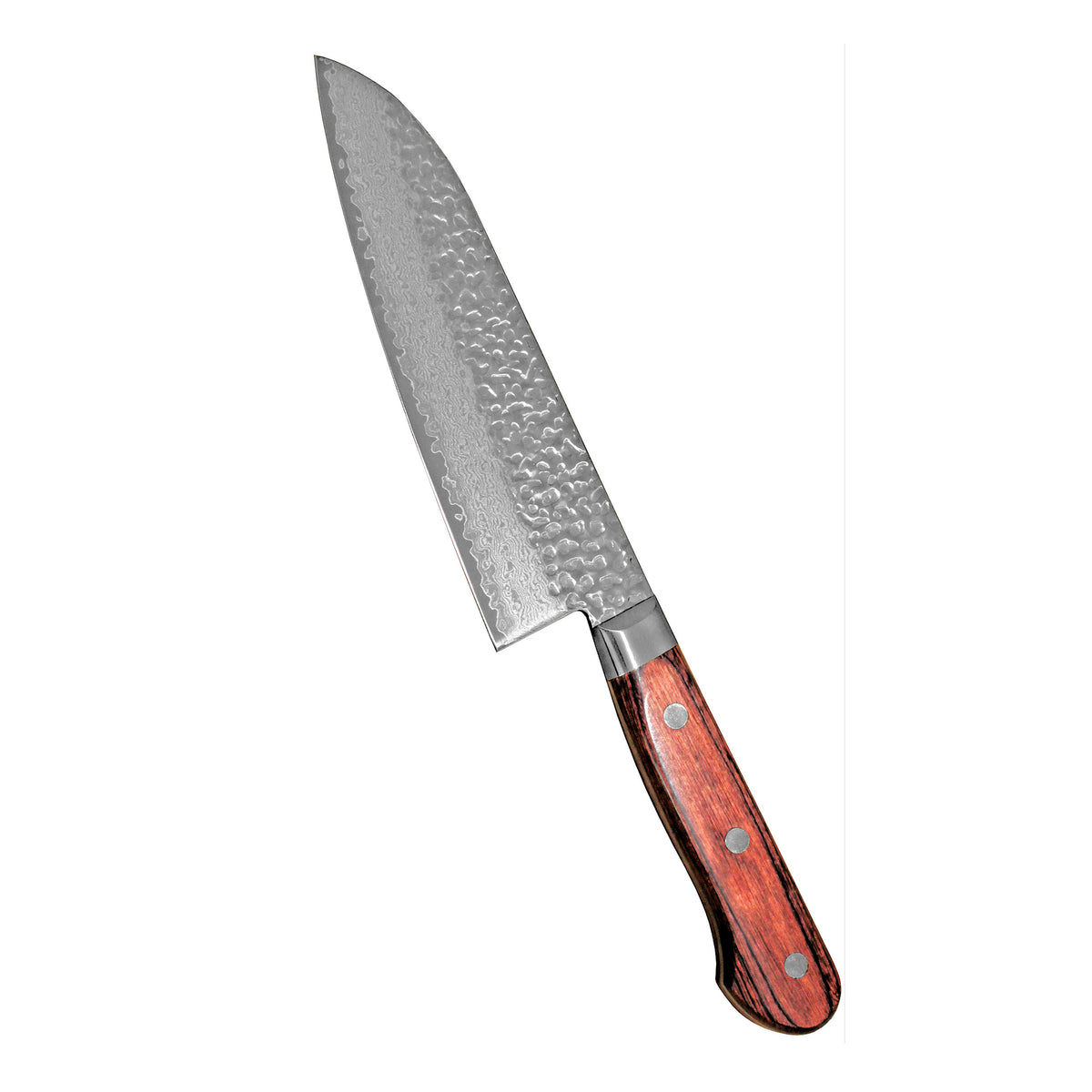 Japanilainen Suncraft Senzo Damascus Santoku -veitsi, 16,5 cm, taottu damascus-terä ja ergonominen puukahva, keittiön huipputyökalu.