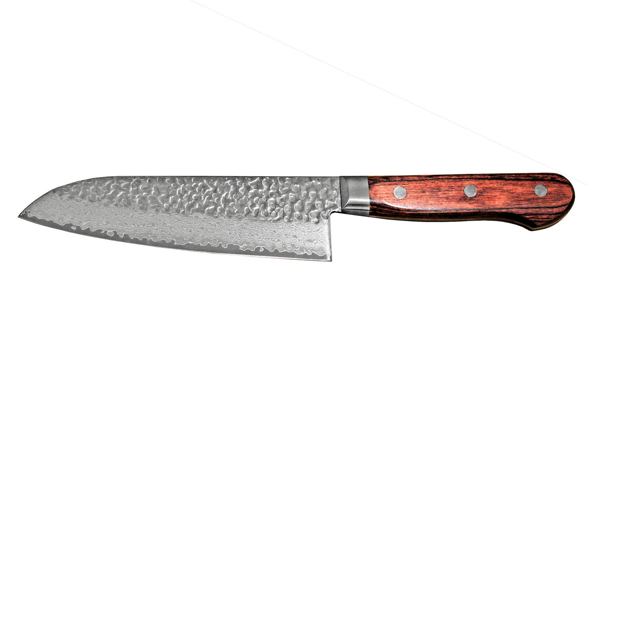 Japanilainen Suncraft Senzo Damascus Santoku 16,5 cm, taottu damascus-terä ja klassinen puukahva, ammattikokkien suosikki.