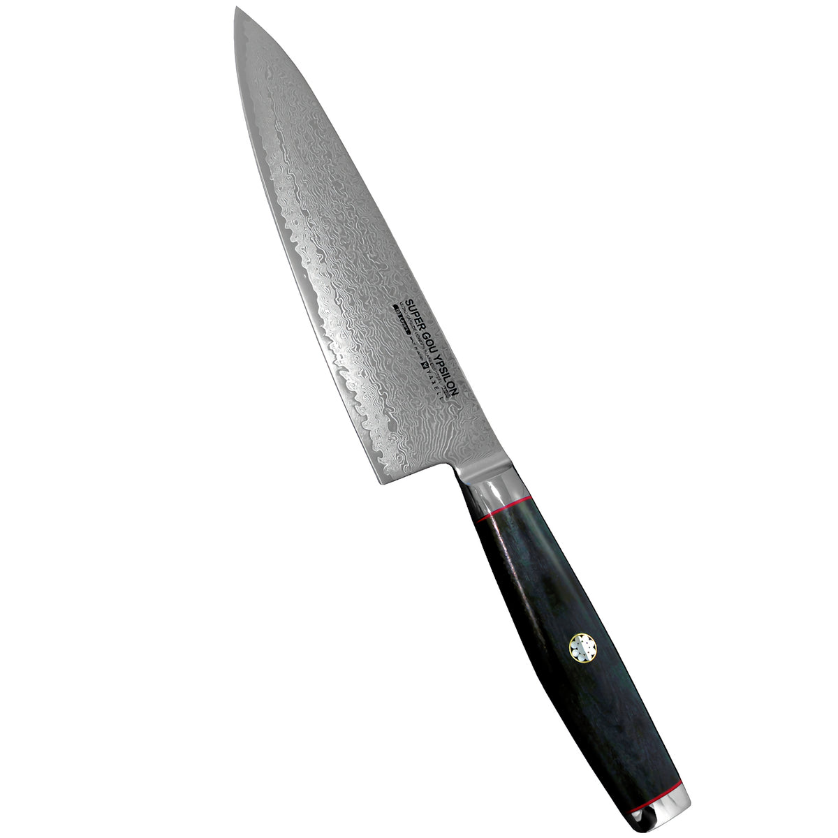 Yaxell Super Gou Ypsilon kokkiveitsi - Tehokas 20 cm veitsi, Damaskusterä ja ergonominen kahva, huippuluokan keittiöveitsi vaativaan käyttöön.