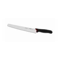 Giesser Primeline sahalaitainen leipäveitsi 25 cm, terä kromi-molybdeeniterästä, musta kahva punaisella yksityiskohdalla