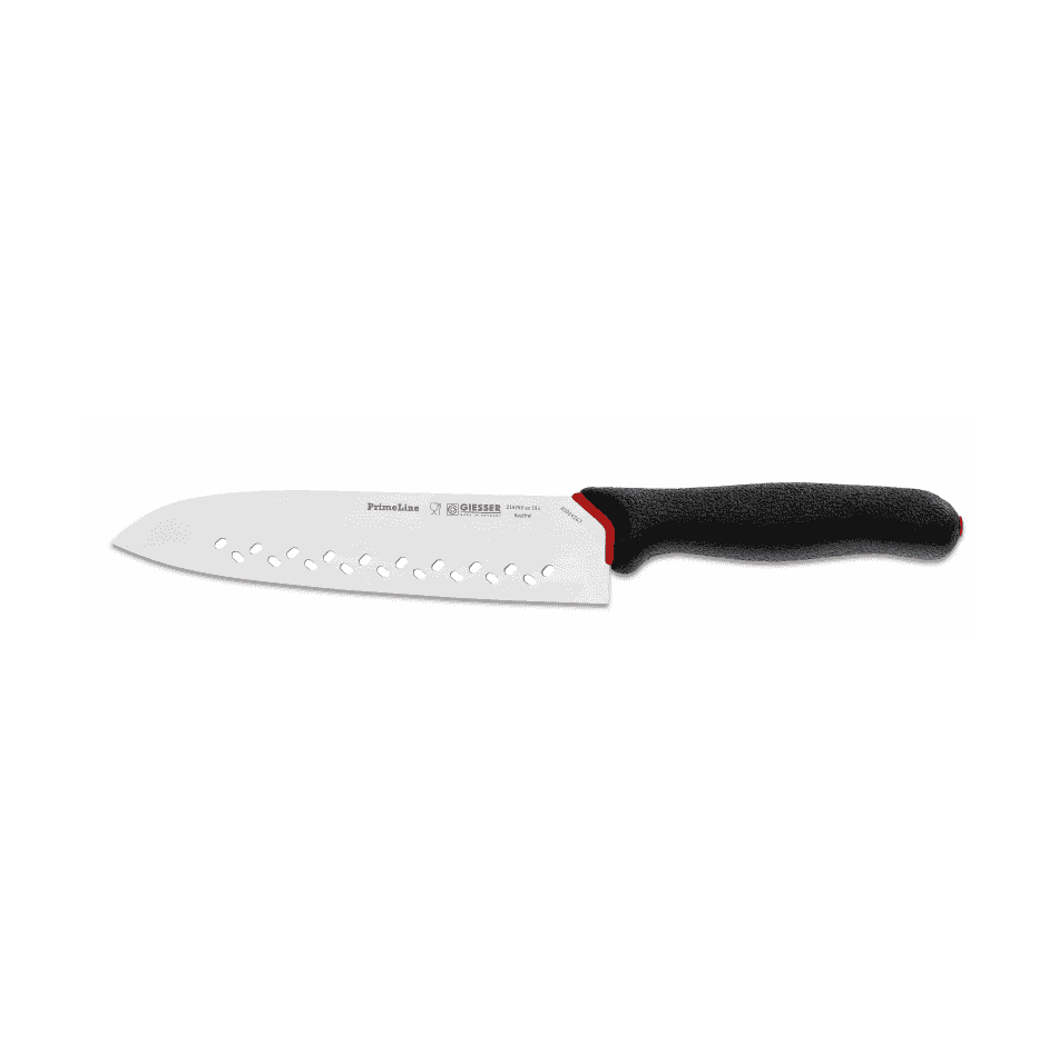 Giesser PrimeLine Santoku veitsi 19 cm, Rockwell C57 kovuus, suunniteltu tarkkaan ja tehokkaaseen ruoanvalmistukseen keittiössä.