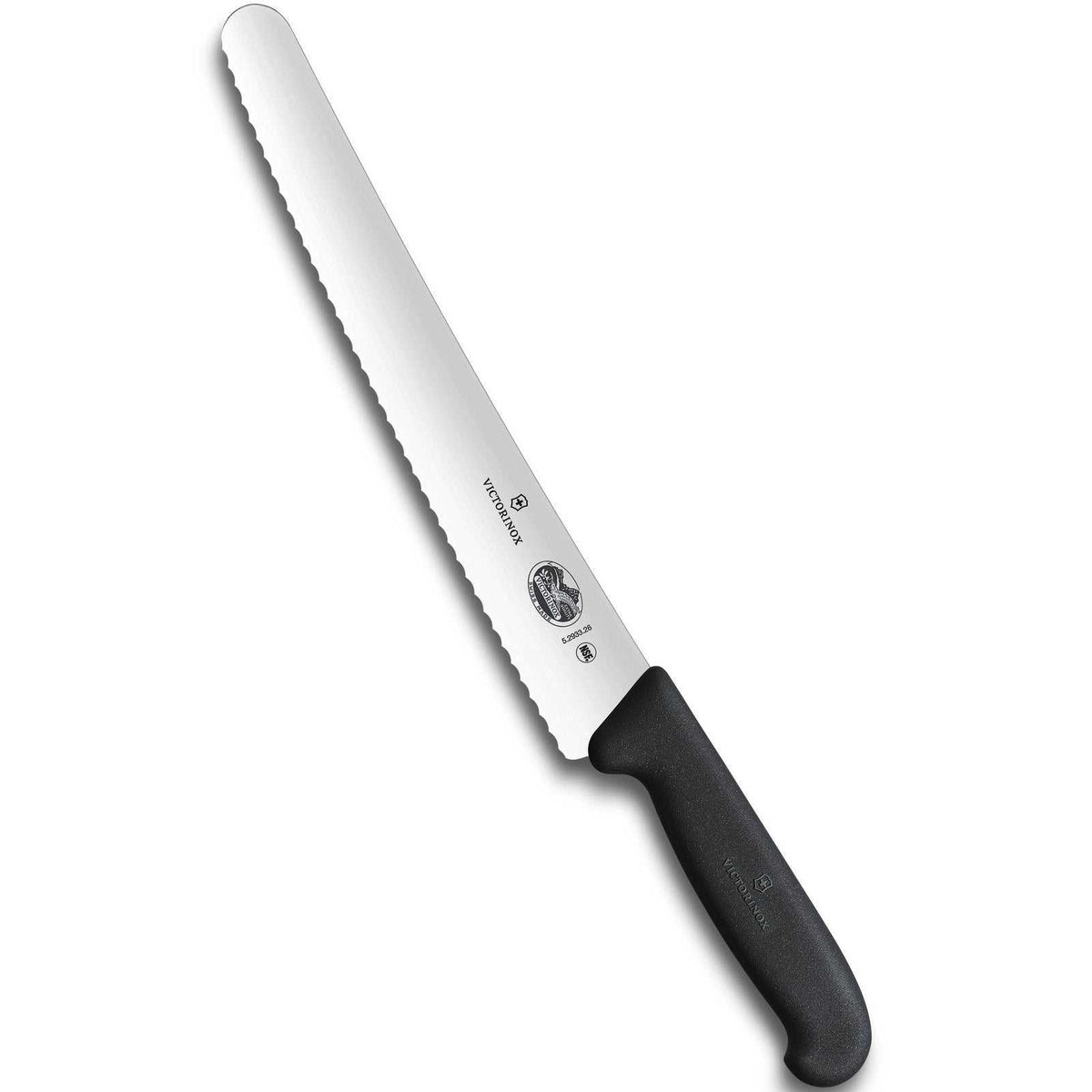 Victorinox Fibrox konditoriaveitsi, 26 cm sahaterä ja ergonominen kahva. Sopii leipien ja kakkujen tarkkaan leikkaamiseen.