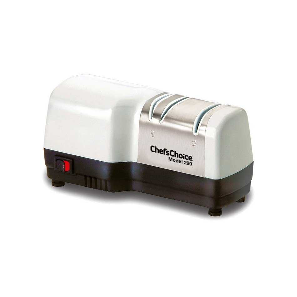 Chef's Choice M220 Hybriditeroitin, kaksivaiheinen sähköinen veitsenteroitin timanttiterillä, kompakti muotoilu keittiövälineisiin.
