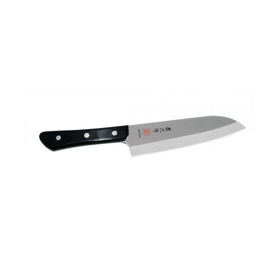 MAC Superior santoku SK-65 17 cm sivuprofiili, leveä terä ja musta kahva