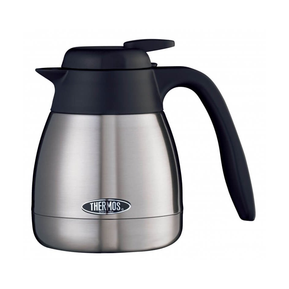 Thermospannu Brasilia TGS-600 0,6 L - Termoskaadin ruostumattomasta teräksestä, mustalla kahvalla ja kannella, pitää juoman lämpimänä.