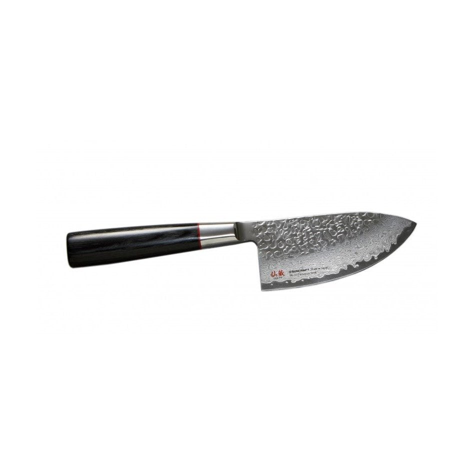 Suncraft Senzo Damascus Mini Kokkiveitsi 10 cm - Huippulaatua, tarkasti viimeistelty damascusterä ja kompakti koko sopivat täydellisesti keittiön monikäyttöveitseksi.
