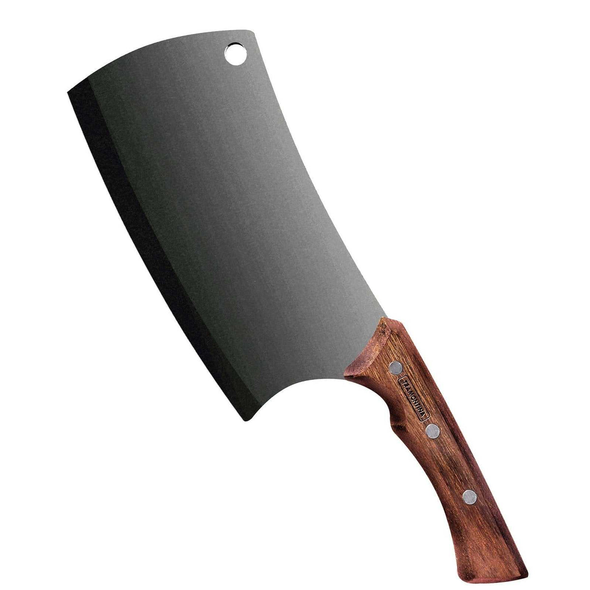 Tramontina Black Lihakirves, 18 cm, sivuprofiili. Tummaksi oksidoitu terä ja ergonominen puukahva, ihanteellinen isoille lihapaloille.