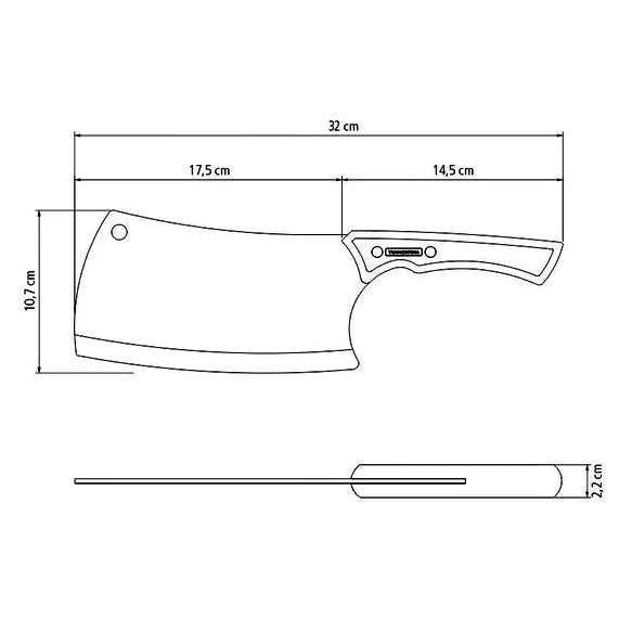 Tramontina Black Lihakirves, 18 cm, tekniset mitat. Ergonominen muotoilu, ruostumaton teräs ja tummaksi oksidoitu terä.