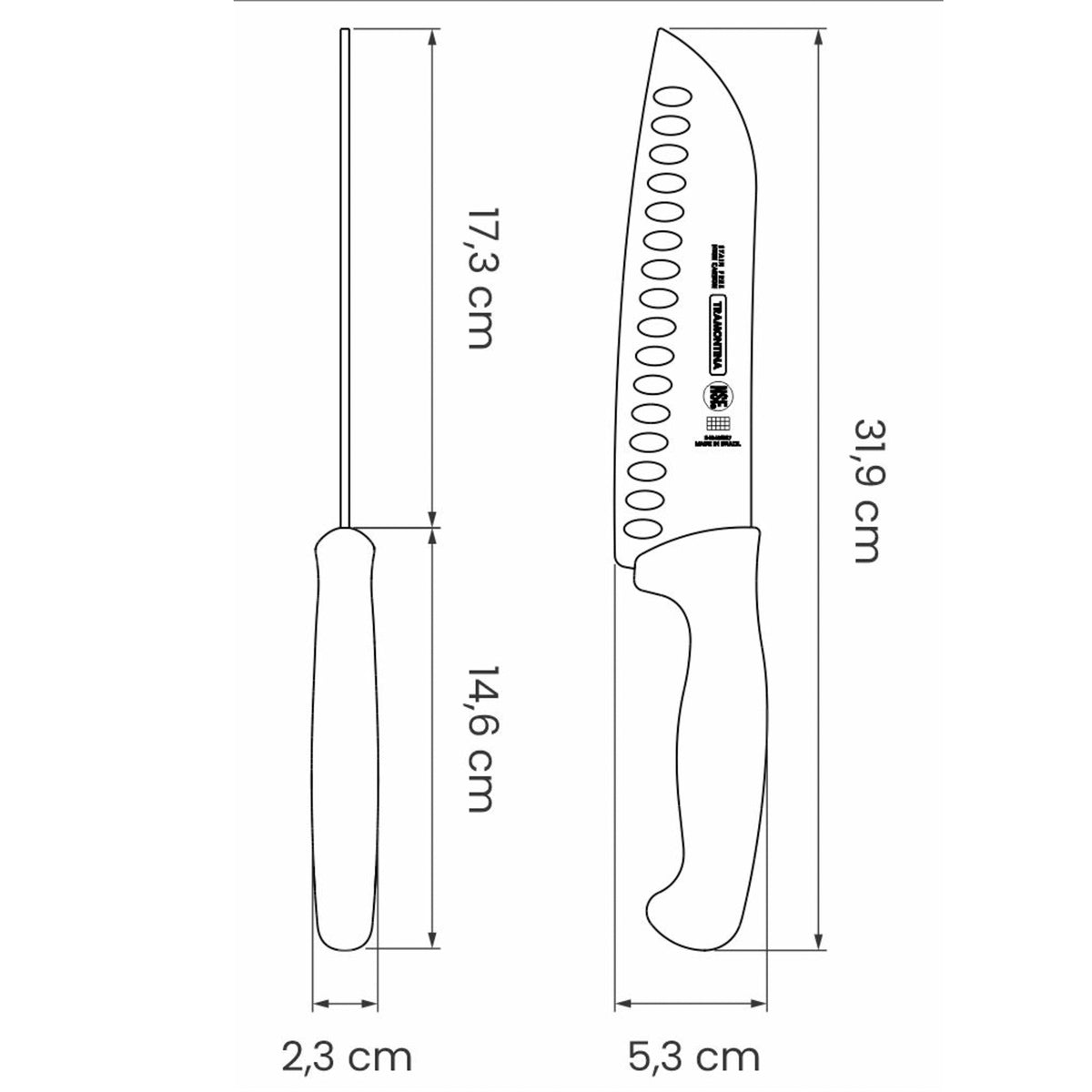 Tramontina Professional Santokuveitsi Ovaalihiottu, 17,5 cm