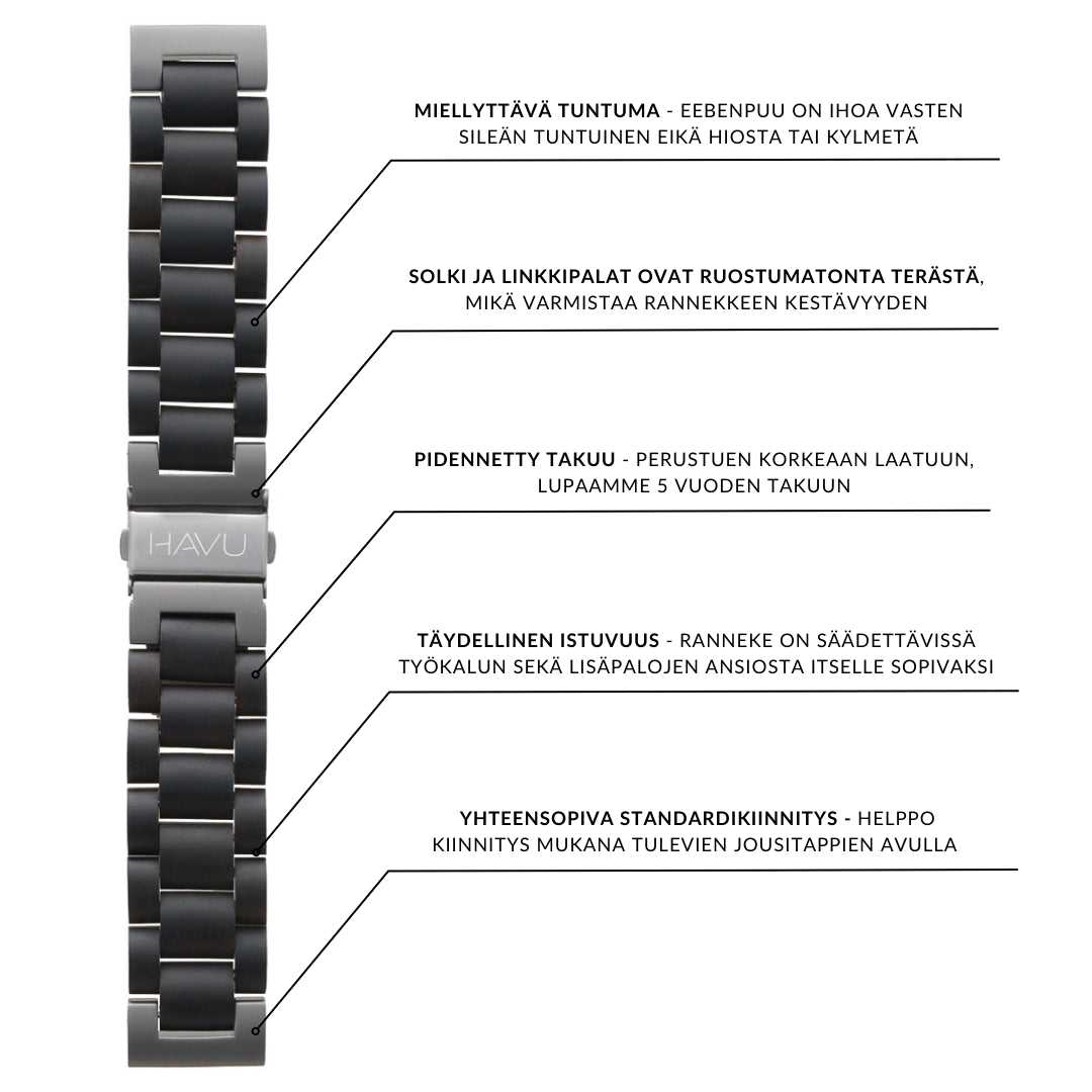 Puinen ranneke, eebenpuu (22mm)