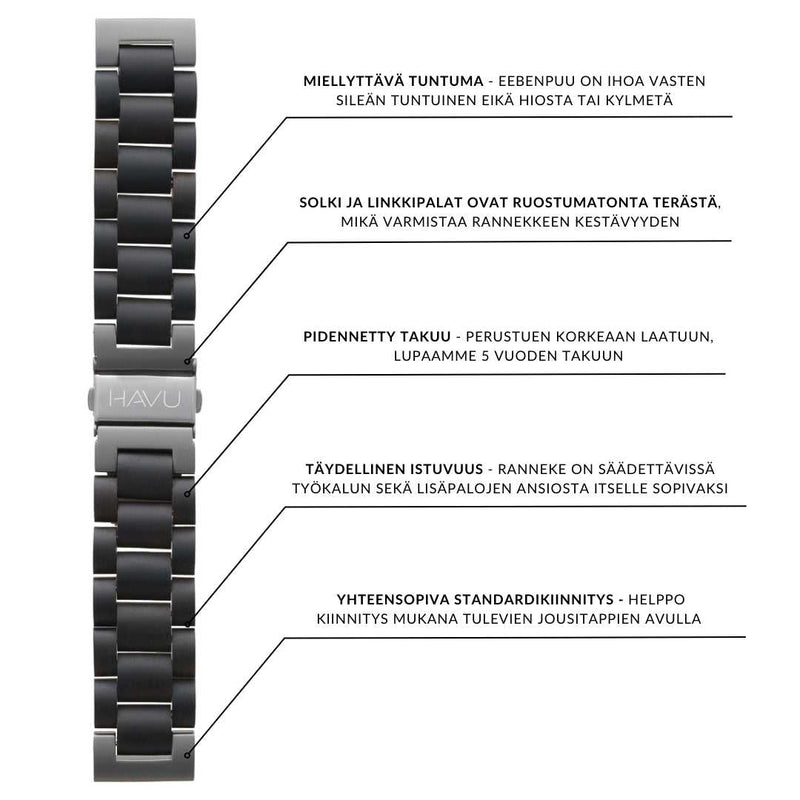 Puinen ranneke, eebenpuu (22mm)