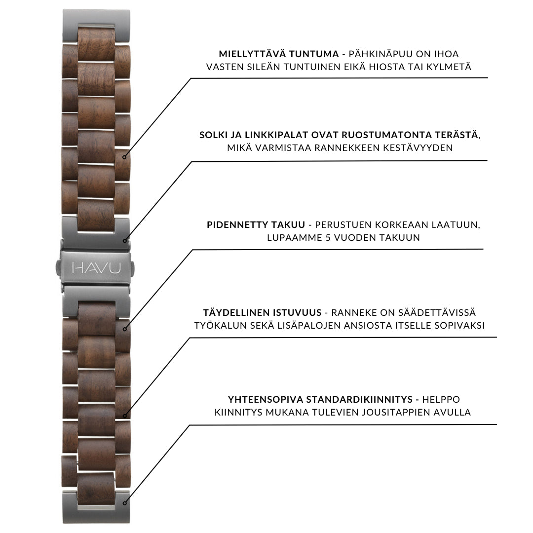 Puinen ranneke, pähkinäpuu (22mm)