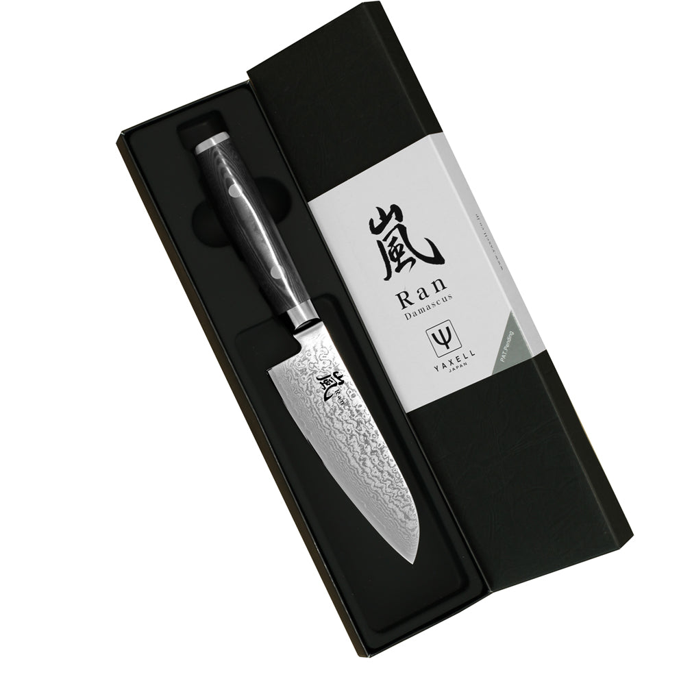 Yaxell Ran Minisantoku veitsi – Kevyt ja Terävä Santoku, tyylikkäässä lahjapakkauksessa, täydellinen lahja keittiöharrastajalle tai ammattilaiselle