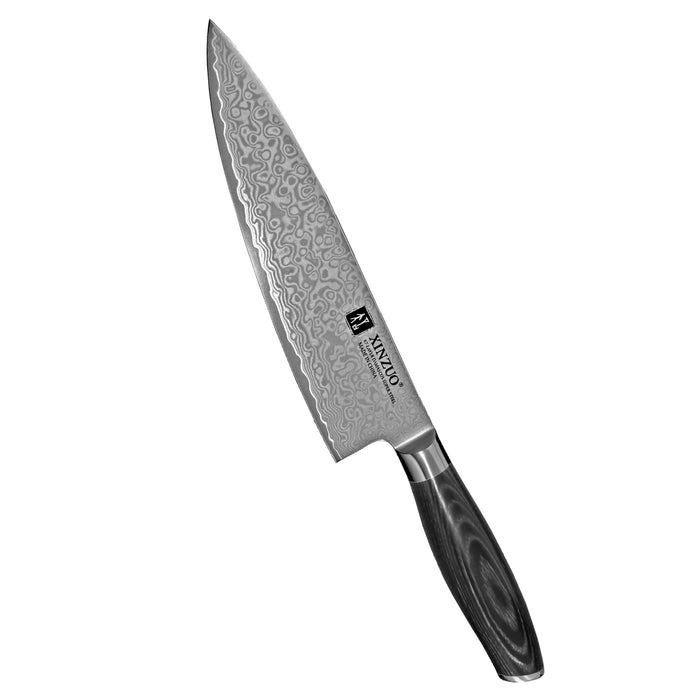 Xinzuo Ya Kokkiveitsi - Damascus keittiöveitsi 67-kerroksisella terällä ja ergonomisella pakkawu-kahvalla, täydellinen ammattikäyttöön.
