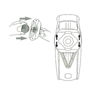 Börner Turvapidike mandoliiniin - Turvapito | Sormisuoja valkoinen, yhteensopiva V1, V3 ja V6 mandoliinien kanssa. Kuvassa käyttöohje ja pidike mandoliinileikkurissa.