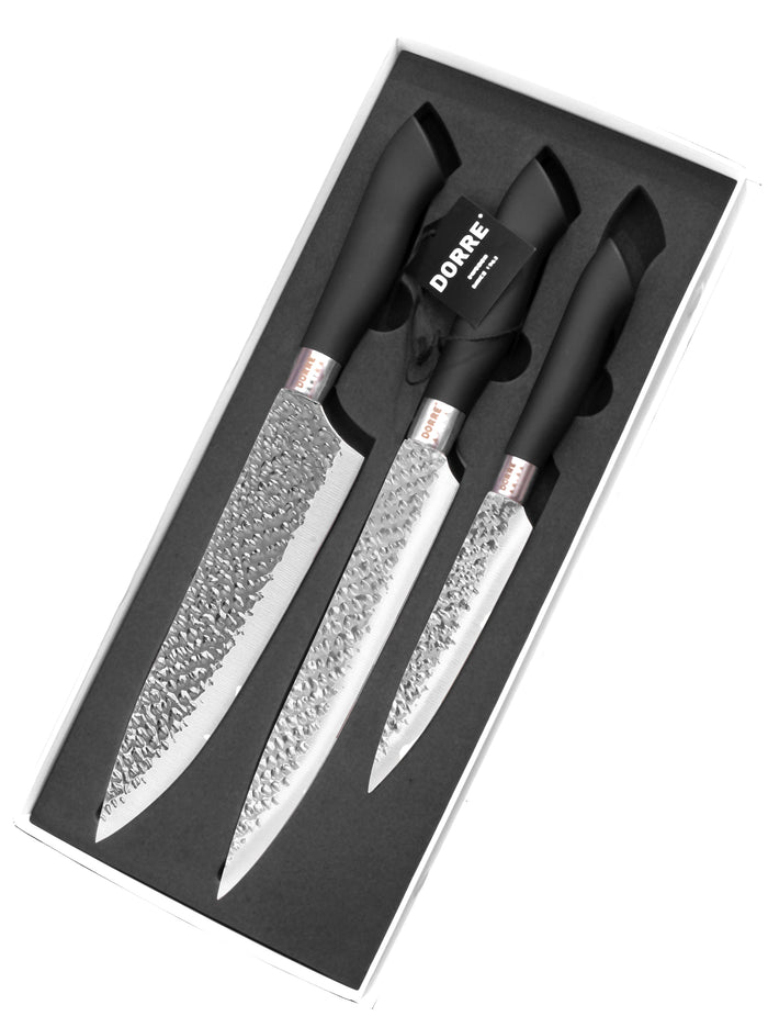 Dorre Akira Knife Set, Black Handle, 3 pieces