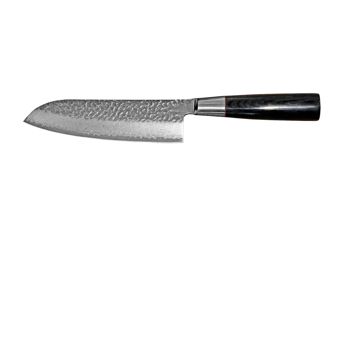 Suncraft Senzo Santoku -veitsi, japanilainen Damascus-terä, musta kahva, 16,7 cm, korkealaatuinen kokkiveitsi.