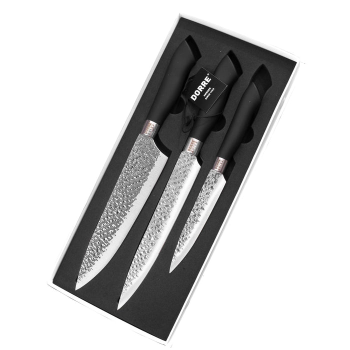 Dorre Akira Knife Set, Black Handle, 3 pieces